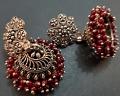 Oxidised maroon bead fringe jhumki Oxidised maroon bead fringe jhumki