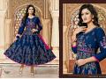 Cotton Blue Embroidered Anarkali Style Salwar Suit - 2XL Cotton Blue Embroidered Anarkali Style Salwar Suit - 2XL