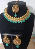 Indian Fashion Jewellery, kundan & pearl choker necklace with earrings. 