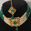 Indian Fashion Jewellery, kundan & pearl choker with earring & maang tikka Indian Fashion Jewellery, kundan & pearl choker with earring & maang tikka
