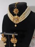 Indian Fashion Jewellery, kundan & pearl choker  with earring & maang tikka
