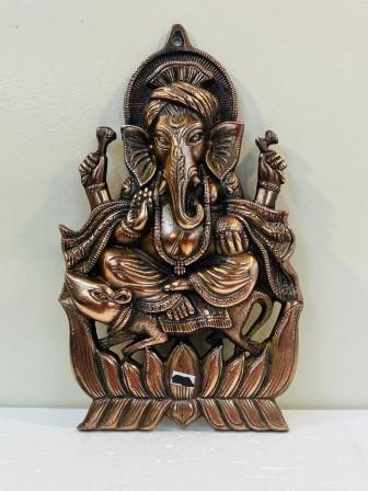 Black Metal Antique Wall Hanging Decor of Ganeshji on Kamal - 12.25" Black Metal Antique Wall Hanging Decor of Ganeshji on Kamal - 12.25"