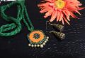 Green and Orange Terracotta pendant set in a long rope with jhumkas!!!!