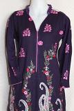 Purple Embroidered Knitted Winter Wear Kurti Tunic Top (L)