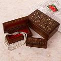 Brass Leaf Design Wooden Treasure Jewelry Box Set