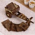 Wood Crafted 6 Tea Coasters in Traditional Wooden Cart Holder Wood Crafted 6 Tea Coasters in Traditional Wooden Cart Holder