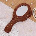 Wooden Inlaid Floral Design Travel Purse Mirror w/ Handle Wooden Inlaid Floral Design Travel Purse Mirror w/ Handle