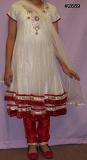 Girl’s Elegant White Red Anarkali Suit for 9 to 11 Year Child #2690