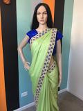 Designer Light Green Party Wear Saree w/ Stone Border W/ Ready Blouse 
