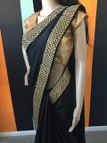 Designer Black Shimmer Saree Gold Stone & Pearl Border (Festival Discount)