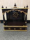 Traditional Small Wooden Mandir for Home in Dark Brown & Gold - 15"