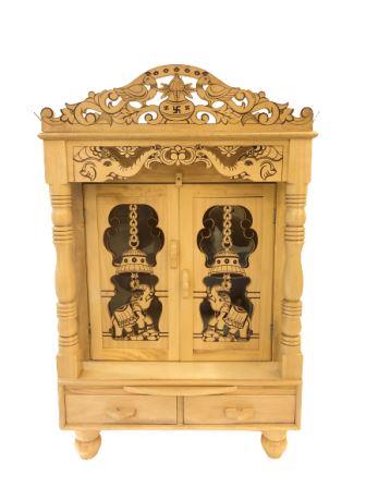 Traditional Design Carved Sevan Wooden Temple w/ Doors - 18" Wide