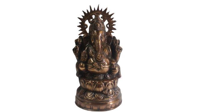 Carved Black Metal Ganesha Statue Sitting on Kamal - 15.75" Carved Black Metal Ganesha Statue Sitting on Kamal - 15.75"