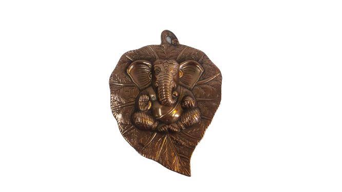 Black Metal Antique Wall Hanging Decor of Ganeshji On Betal Leaf - 12"