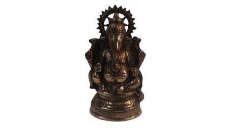 Carved Black Metal Small Ganesha Statue - 14"