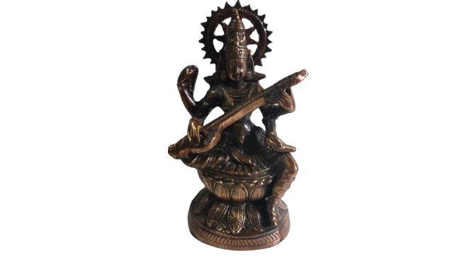 Artistic Black Metal Statue of Goddess Saraswati Maa 17"