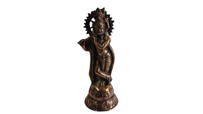 Artistic Black Metal Statue of Lord Krishna in his signature Pose 16" Artistic Black Metal Statue of Lord Krishna in his signature Pose 16"