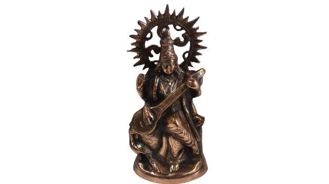 Artistic Black Metal Statue of Goddess Saraswati Maa 18" Tall