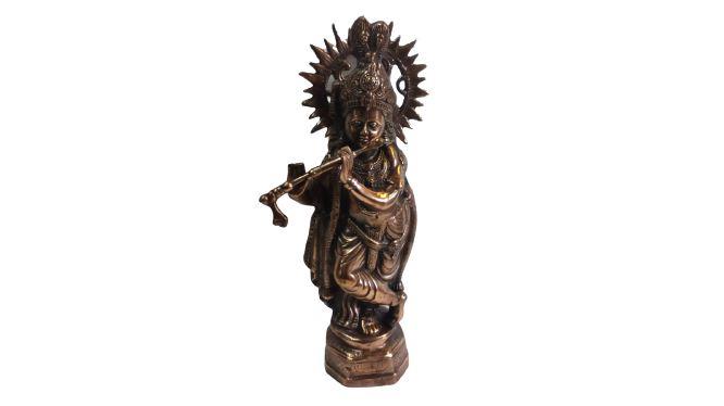 22" Tall Traditional Artistic Black Metal Carved Statue of Lord Krishna 22" Tall Traditional Artistic Black Metal Carved Statue of Lord Krishna
