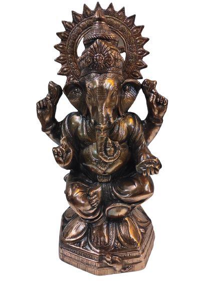 25" Tall Artistic Carved Black Metal Copper Look Ganesha Statue