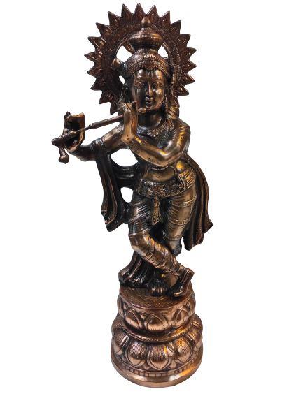 31" Tall Artistic Black Metal Statue of Lord Krishna in signature Pose