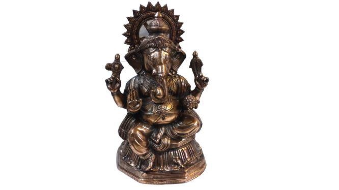 32" Large Ganpati Murti, Artistic Carved Big Black Metal Ganesha Statue