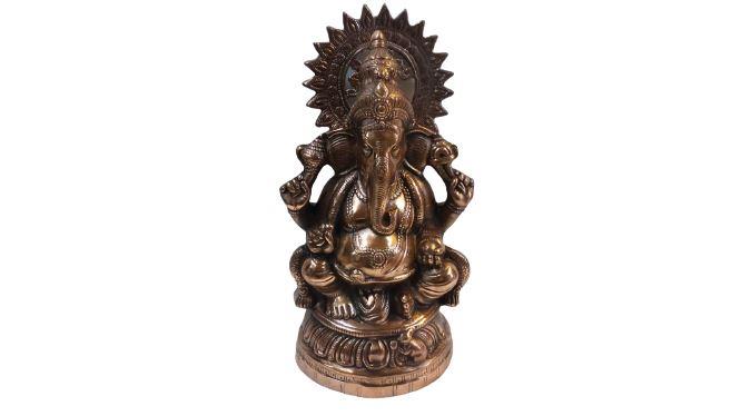 26.75 Inch Tall Bappa Murti, Artistic Carved Black Metal Ganesha Statue 26.75 Inch Tall Bappa Murti, Artistic Carved Black Metal Ganesha Statue