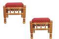 Teak Wood Sankheda Design Wooden Ottoman / 2 Pcs Gold Maroon Stool Set Teak Wood Sankheda Design Wooden Ottoman / 2 Pcs Gold Maroon Stool Set
