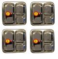 4 Pcs Stainless Steel Pav Bhaji Plate, Small Square Thali w/ 3 Compartments