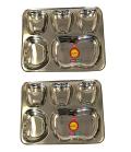 2 Pcs Stainless Steel Rectangle Thali in Apple Shape - 5 Compartments 2 Pcs Stainless Steel Rectangle Thali in Apple Shape - 5 Compartments