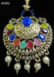Gold Kundan Mang Tikka w/ Multi Color Stones & Pearls #2989