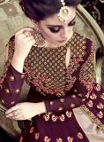 Gorgeous Purple Anarkali Suit w/ Heavy Thread Work - Unstitched Gorgeous Purple Anarkali Suit w/ Heavy Thread Work - Unstitched