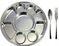 9 Compartment Disposable Silver Plates - Indian Thali Plastic Tray (200 Thali w/  Fork & Spoon)