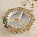 Meena Kundan Work Hexagonal Marble 3 Section Container Meena Kundan Work Hexagonal Marble 3 Section Container