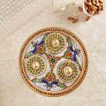 Gold Painted Embossed Revolving Tray w/ 3 Bowls Set Gold Painted Embossed Revolving Tray w/ 3 Bowls Set