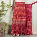 Ethnic Print Red Long Wraparound Skirt Ethnic Print Red Long Wraparound Skirt