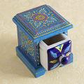 Small Wooden Drawer Box w/ Pottery Design Small Wooden Drawer Box w/ Pottery Design