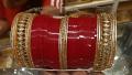 Fancy Golden Red Choodra Bangles Set w/ Pearl CZ Work 2.4 / 2.8 #3051231 Fancy Golden Red Choodra Bangles Set w/ Pearl CZ Work 2.4 / 2.8 #3051231
