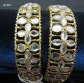 Bangles / Kada, Indian Designer Golden Bangles w/ Kundan Stones - Size 2.8