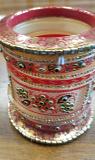 Fancy Golden Red Choodra Bangles Set w/ Minawork - 2.6 Size #3051357