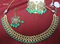 Indian Designer Gold Finish Necklace Set w/ Earrings & Tika