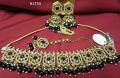 Indian Designer Gold Finish Black Beads Choker Necklace Earrings