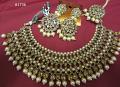 Indian Designer Gold Finish Pearl Beads Guloband Necklace & Earrings Set