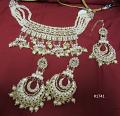 Indian Designer Gold Silver Effect Silver Crystals Choker Set