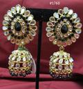 Indian Designer Golden Black Beads CZ Jhumka Earrings
