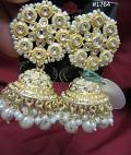 Traditional Indian Designer Silver CZ Pearl Beads Jhumka