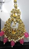 Tikka Indian Designer Maang Golden Stones Pink #3051780