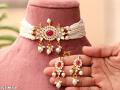 Necklace Set - Indian Designer Gold Finish Silver Crystals Necklace Set