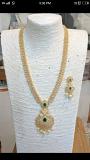 Pretty Traditional Design CZ Stone Long Necklace & Earrings