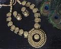 Grand Bold Antique Beaded Terracotta Golden Choker Set w/ Jhumkas